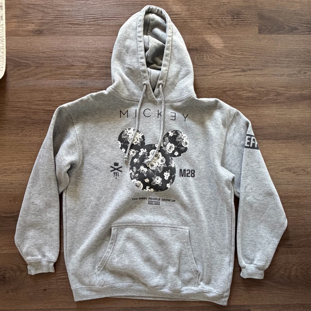 Disney Collection by Neff Mickey Mouse Floral Graphic Hoodie Gray Mens Medium